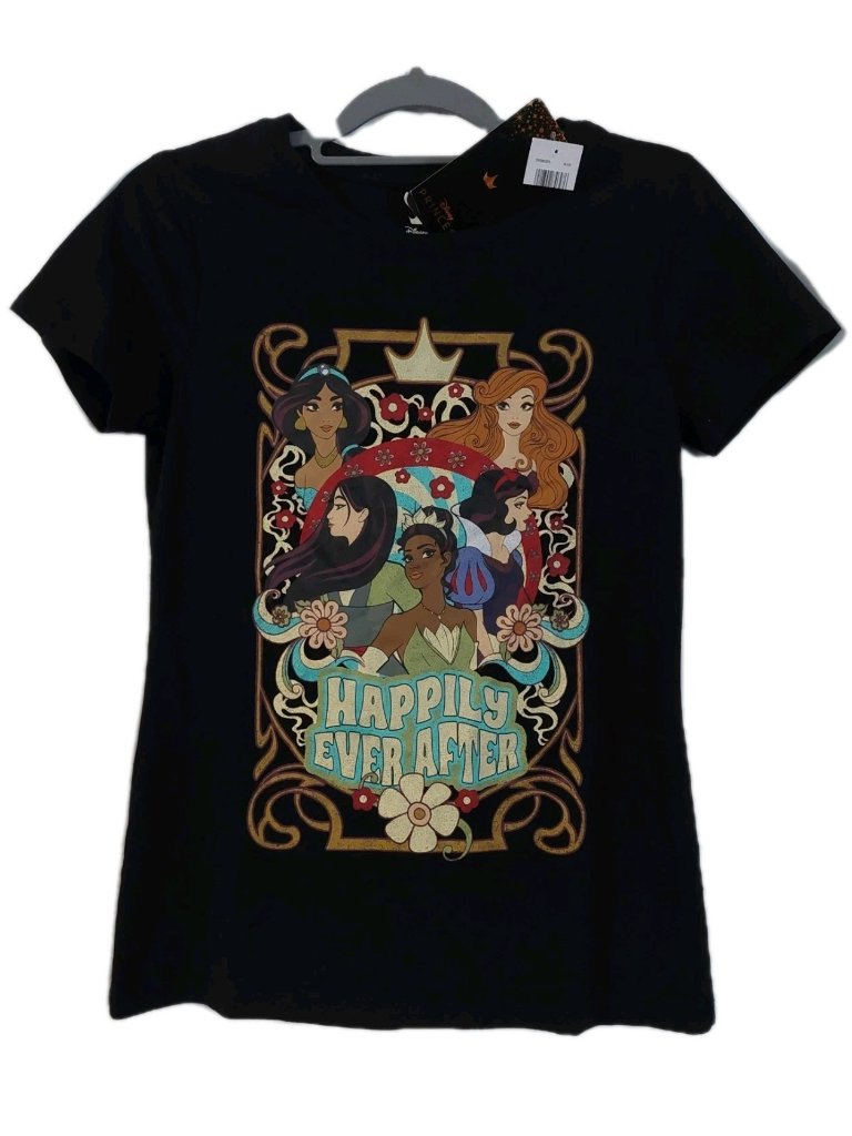 Disney Princess Womens Shirt Size Large "Happily Ever After" Black Nwot